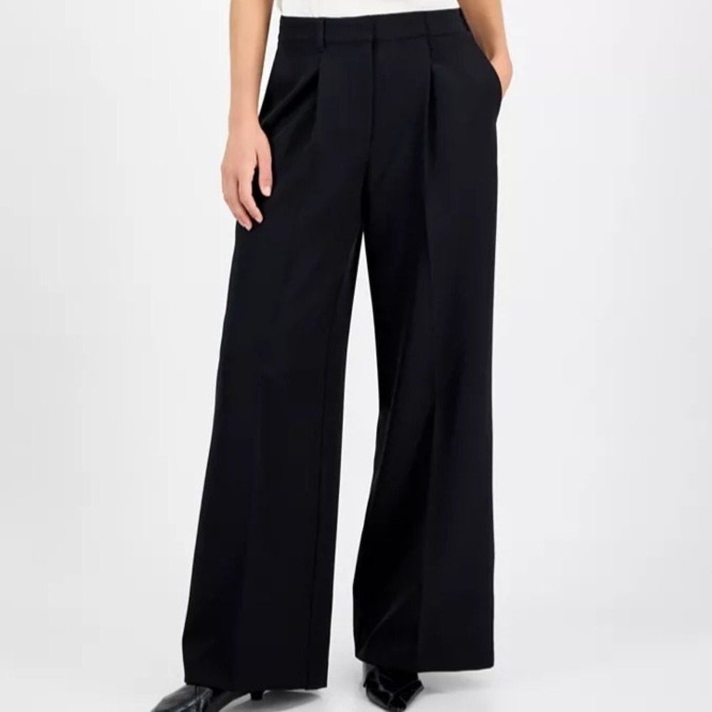 Boss Orange Tiwi Pleated Wide Leg Lined Black Dress Pants Womens Size 4 NWT